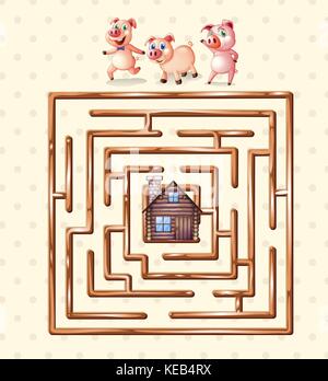 boardgame template with pigs and hut Stock Vector