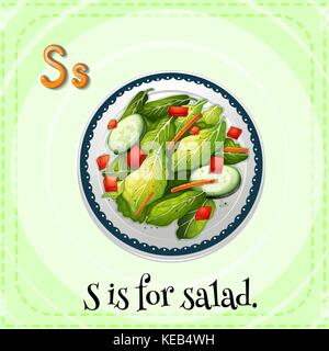 Flashcard of a letter S with a picture of salad Stock Vector