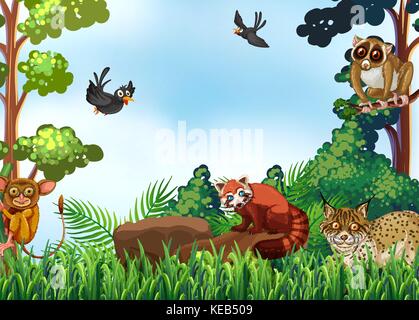 Many animals in the forest Stock Vector