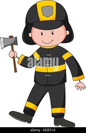 Close up fireman with axe in his hand Stock Vector