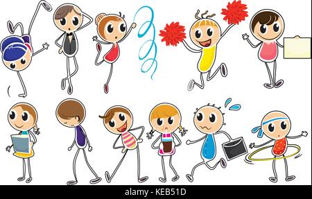 People doodles doing different activities Stock Vector