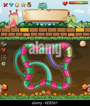 Maze game template with many monsters Stock Vector