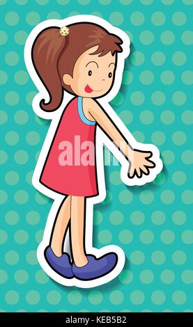 Sticker of a girl with high ponytail on green background Stock Vector