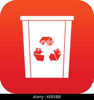 Trash bin with recycle symbol icon digital red Stock Vector