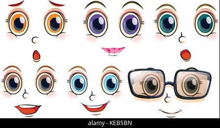 Illustration of many women faces with emotions Stock Vector