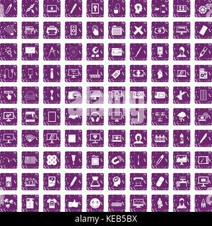 100 webdesign icons set grunge purple Stock Vector