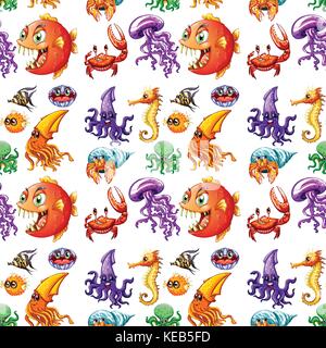 Seamless different kind of sea animals Stock Vector