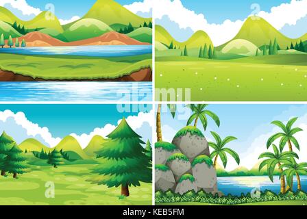 Four different beautiful scenes of nature Stock Vector