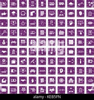 100 web development icons set grunge purple Stock Vector