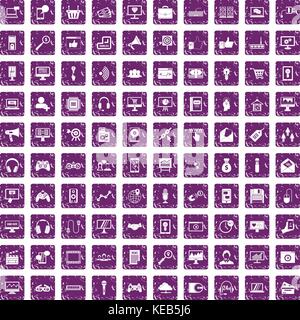 100 web and mobile icons set grunge purple Stock Vector
