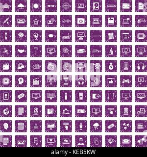 100 website icons set grunge purple Stock Vector