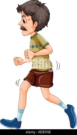 Old man jogging alone on a white background Stock Vector