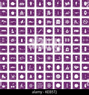 100 wellness icons set grunge purple Stock Vector