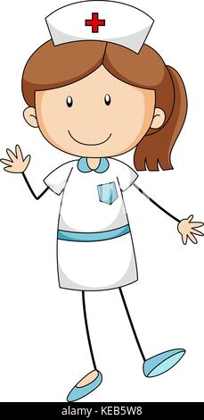 Doodle nurse character on white background illustration Stock Vector ...