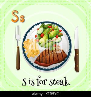 Flashcard Alphabet S is for steak Stock Vector