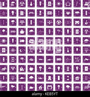 100 windmills icons set grunge purple Stock Vector