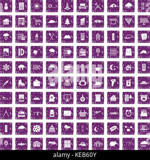 100 windows icons set grunge purple Stock Vector