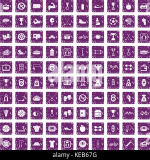 100 boxing icons set grunge purple Stock Vector