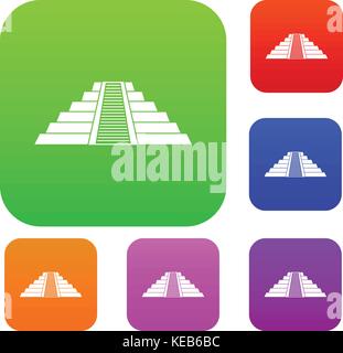 Ziggurat in Chichen Itza set color collection Stock Vector