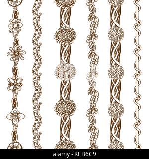 Vector set vintage ornate borders. Hand drawn henna mehndi tattoo doodle borders Stock Vector