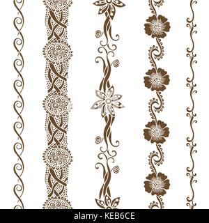 Vector set vintage ornate borders. Hand drawn henna mehndi tattoo doodle borders Stock Vector