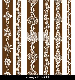 Vector set vintage ornate borders. Hand drawn henna mehndi tattoo doodle borders Stock Vector