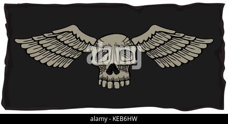 biker theme labels. skulls with wings, On the old grunge dark background. Stock Vector