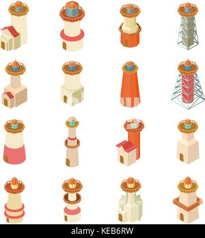 Lighthouse icons set, isometric style Stock Vector