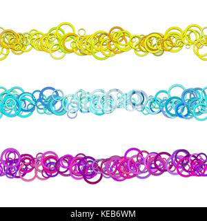 Chaotic circle pattern brochure separator line decoration set from colored rings - repeatable vector graphic elements Stock Vector