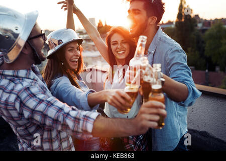 Happy cheerful friends spending fun times together Stock Photo