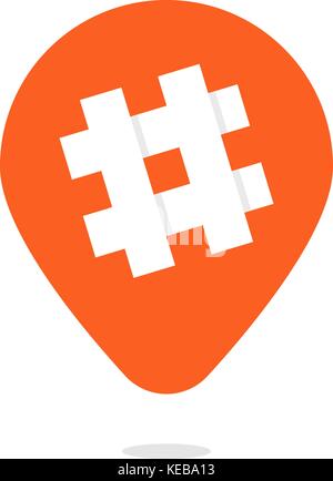 orange pin with hashtag icon Stock Vector