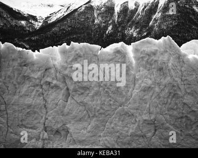 Close up of the ice at Perito Moreno Glacier, Lago Argentino, Argentina (black and white) Stock Photo