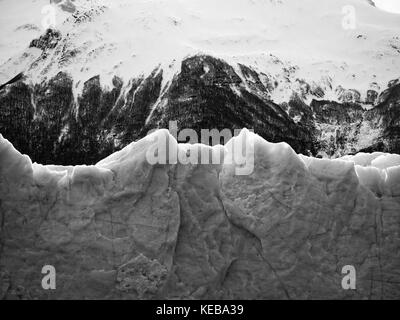 Close up of the ice at Perito Moreno Glacier, Lago Argentino, Argentina (black and white) Stock Photo