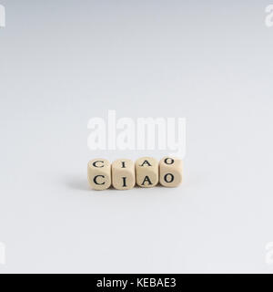 A word formed with wood nuts on the table Stock Photo