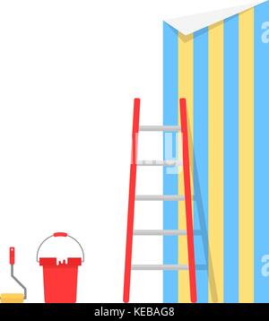 wallpaper pasting with stairs Stock Vector