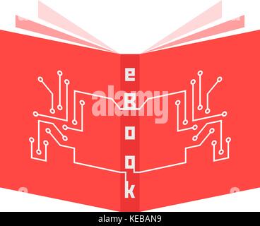 red ebook icon with pcb elements Stock Vector