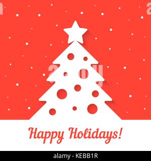 white xmas tree on red background Stock Vector