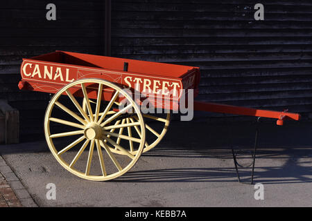 The 'Canal Street' hand cart at the Blists Hill Victorian Town in Madeley, Shropshire, uk Stock Photo