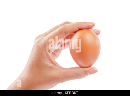 egg in hand isolated on white background, Save clipping path. Stock Photo