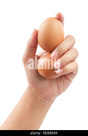 eggs in hand isolated on white background, Save clipping path. Stock Photo