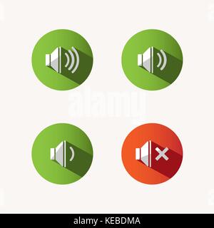 Sound icons with shade on colored circles and white background. Vector illustration Stock Vector