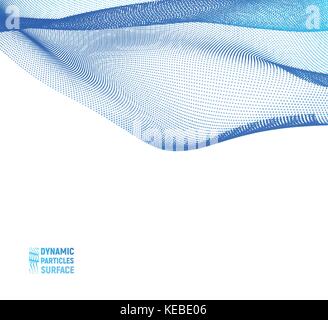 Abstract vector illustration of waves with particles. 3D Technology Style. Flowing surface. Stock Vector