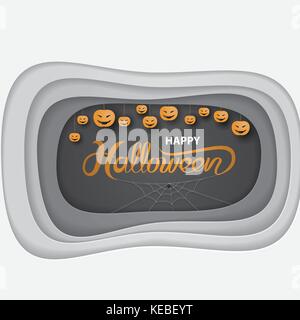 Halloween calligraphy abstract background with paper cut shapes.Halloween vector lettering.Halloween calligraphy vector design layout for Halloween ba Stock Vector
