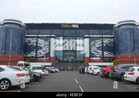 Outside the main entrance to Hampden Park football stadium, Glasgow, Scotland, United Kingdom. 16 September 2017. Stock Photo