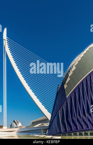 VALENCIA, SPAIN - AUGUST 07: El Pont de l'Assut de l'Or and L'Àgora in the City of Arts and Sciences shown on August 07, 2016 in Valencia, Spain Stock Photo