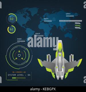 spaceships aircraft with future sight action mode interface UI design graphic illustration set Stock Vector