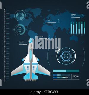 spaceships aircraft with future sight action mode interface UI design graphic illustration set Stock Vector