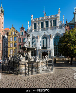 Neptunes Fountain in Market Square, Gdansk Stock Photo