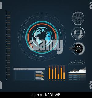 future sight action mode earth interface UI  design graphic illustration Stock Vector