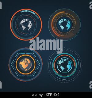 future sight action mode earth interface UI  design graphic illustration Stock Vector